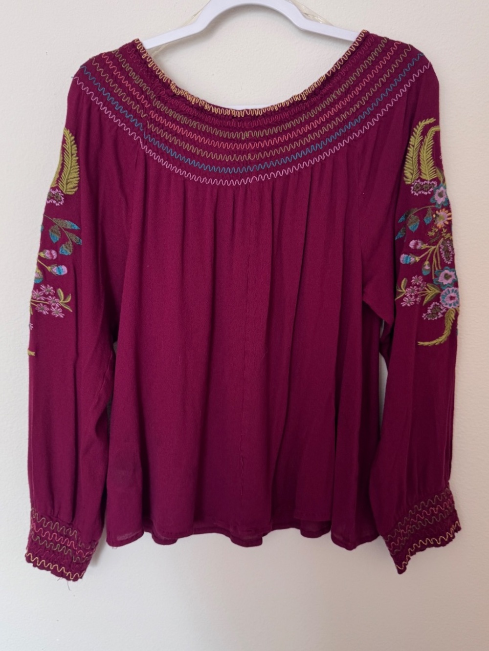 UMGEE Maroon Boho Off-Shoulders Boho Gypsy Embroidered Top / Women's Medium - Picture 3 of 13